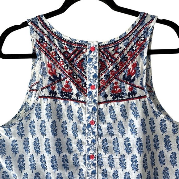 LUCKY BRAND | EMBROIDERED COTTON TOP LIKE NEW BUTTON UP BACK RED BLUE | LARGE - Picture 7 of 12